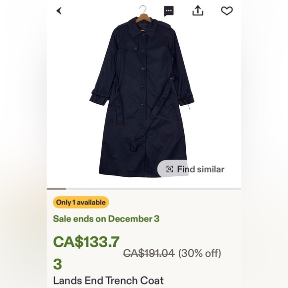 Vtg! 90’s Lands' End Men's Classic Black Trench Coat Removal 100% Wool Liner! - Picture 16 of 17